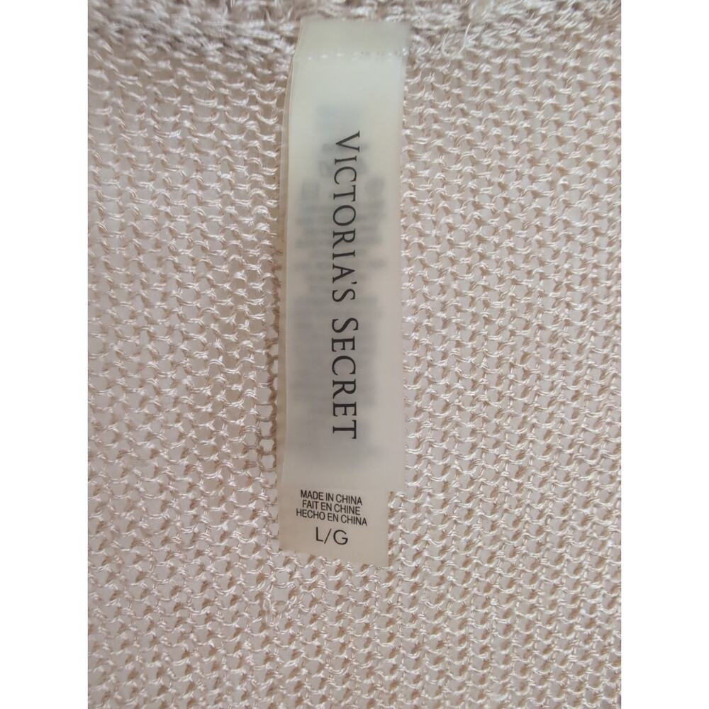 Victorias Secret tan beaded flax/linen open knit cover up sweater Lrg Coastal - Picture 6 of 10